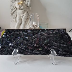 Black Handbag purse clutch shoulder bag Sequins cocktail wedding